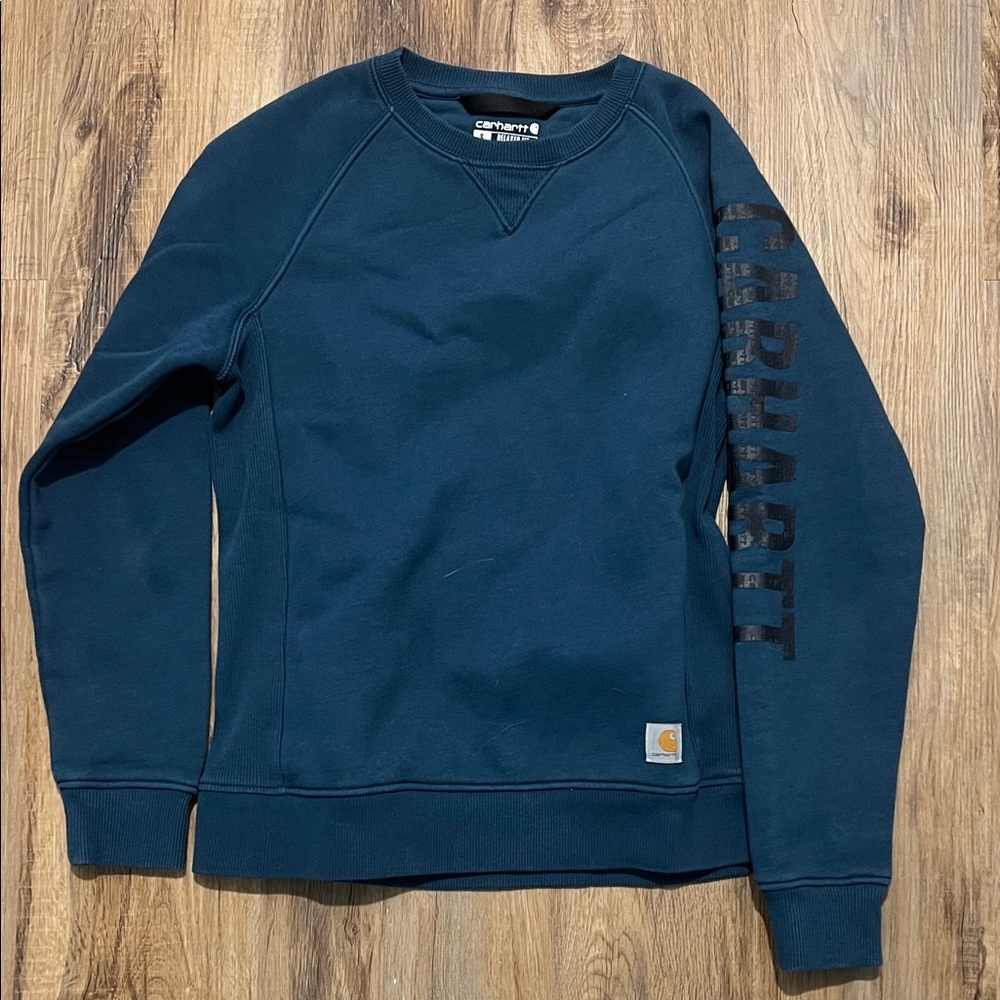 Carhartt Deep Navy Crewneck Sweatshirt with Sleeve Logo